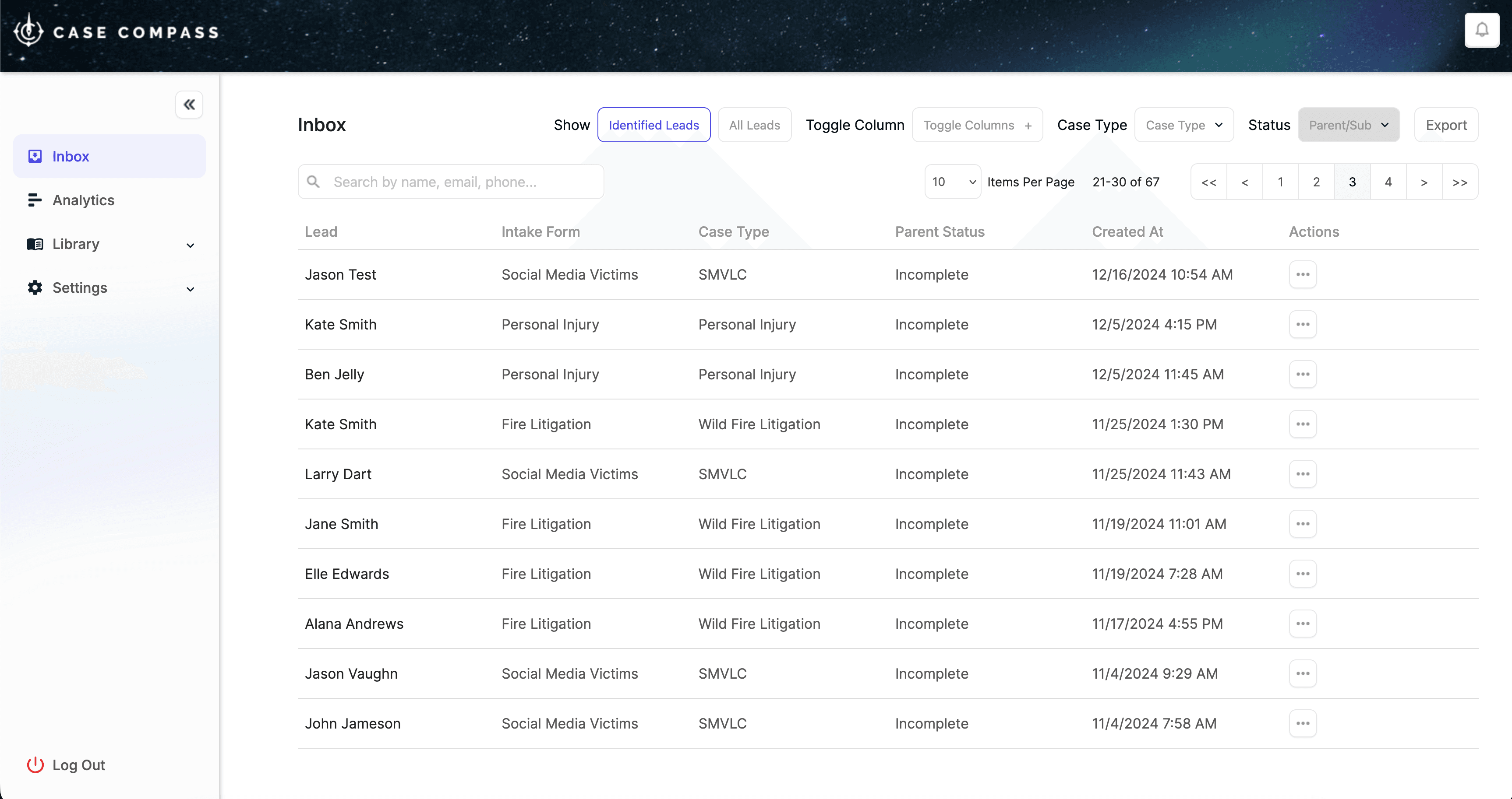 Case Compass app — Inbox view