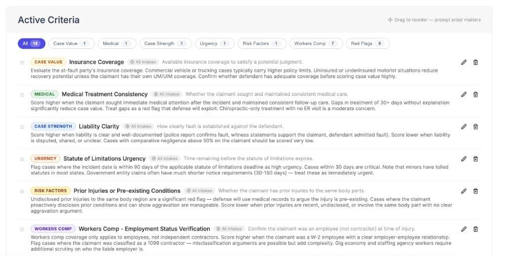 Waypoint criteria list